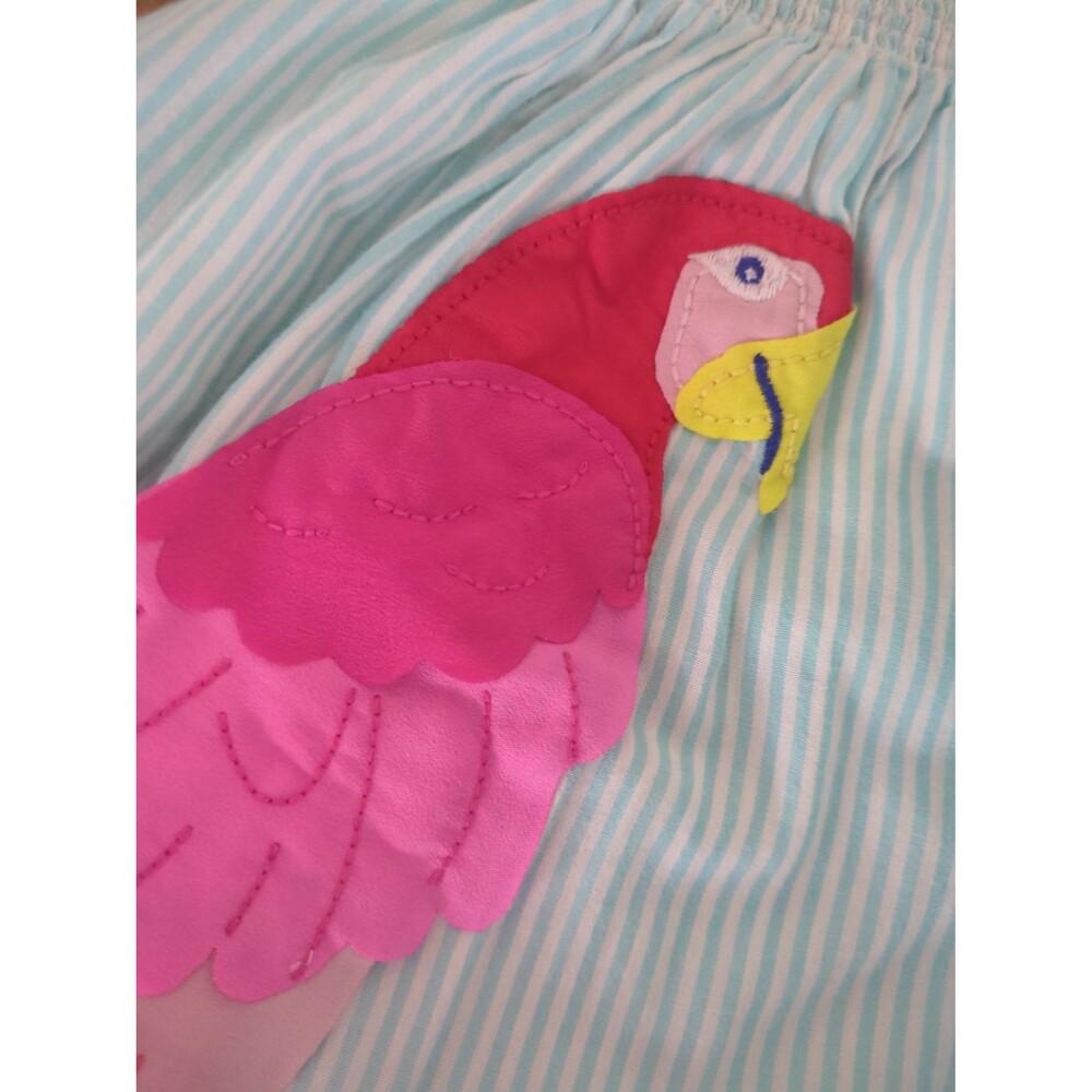 Mini Boden Girls Fun Appliqué Sun Dress Aqua Blue Ticking Parrot size 7/8 GUC - Picture 10 of 10